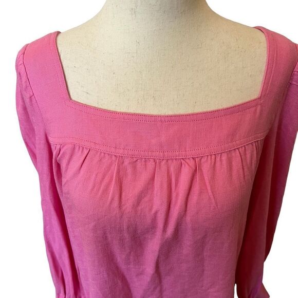 FRNCH NWT Colza Rose Top Linen Blend Barbie Pink Long Sleeve Small - Picture 2 of 9